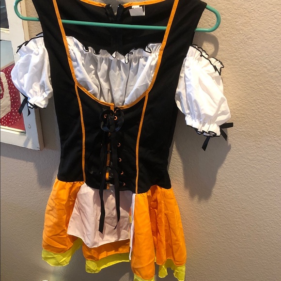 Women’s sexy candy corn  Bavarian Costume Dress - Black, White, Yellow - Picture 3 of 6